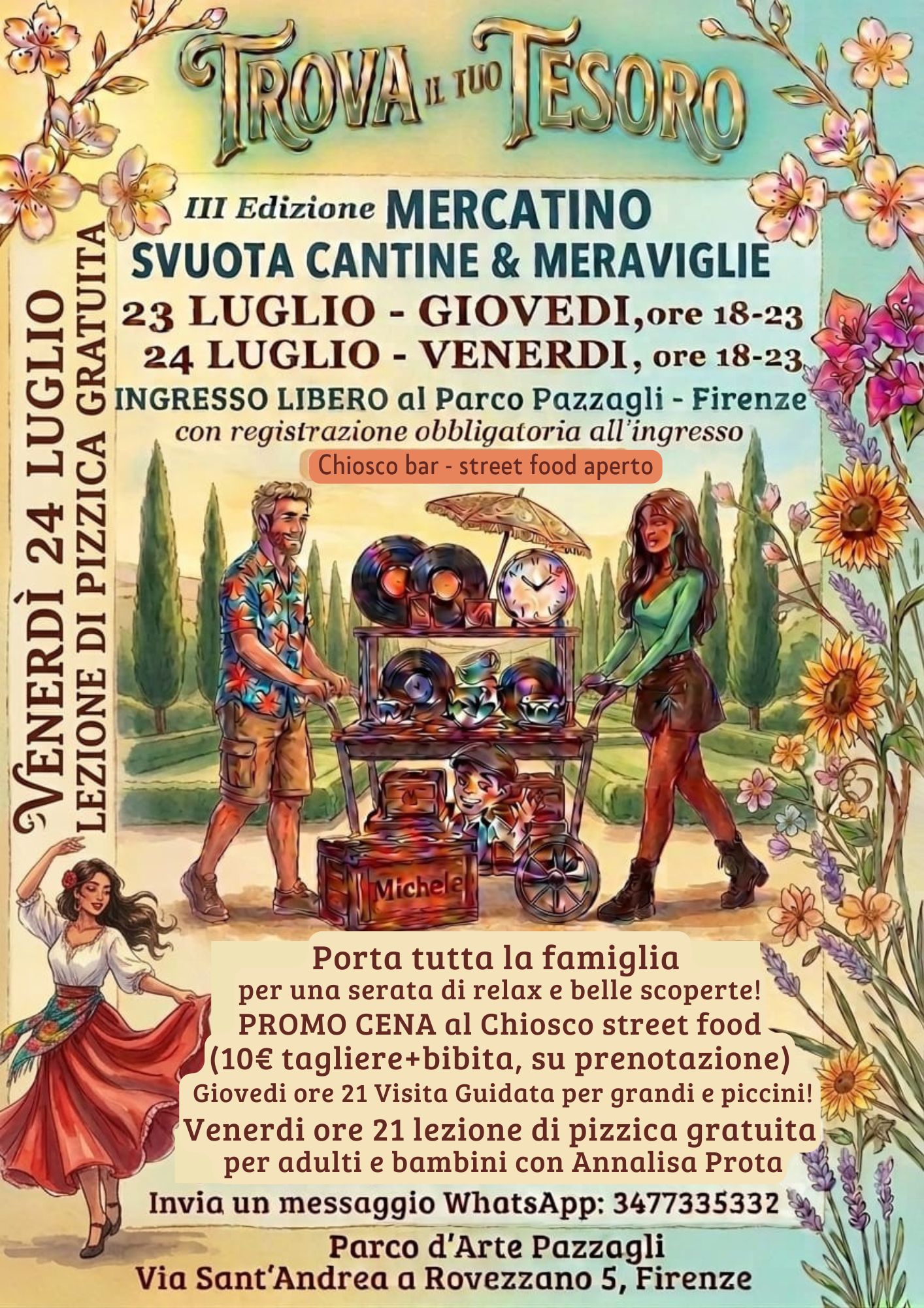 MERCATINO SVUOTA CANTINA E LEZIONE DI PIZZICA GRATUITA PER GRANDI E PICCINI AL PARCO PAZZAGLI: UN EVENTO PER TUTTI! INGRESSO GRATUITO. VENERDI 24 LUGLIO, ORE 18-23.