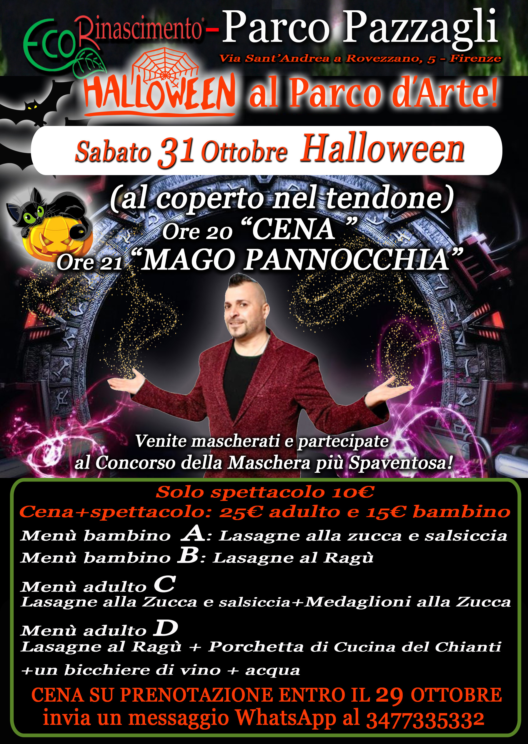 Sabato 31 Ottobre, Halloween al Parco d'Arte Pazzagli!  CENA + SPETTACOLO DI MAGO PANNOCCHIA